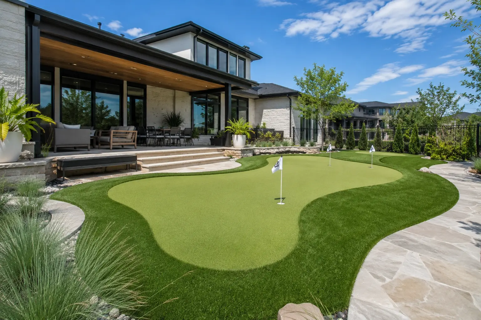 Custom backyard putting green installation in Prosper TX by Medina Landscape